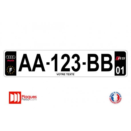Plaque d'immatriculation Audi RS noire