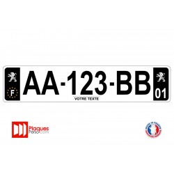 Plaque d'immatriculation Peugeot noire