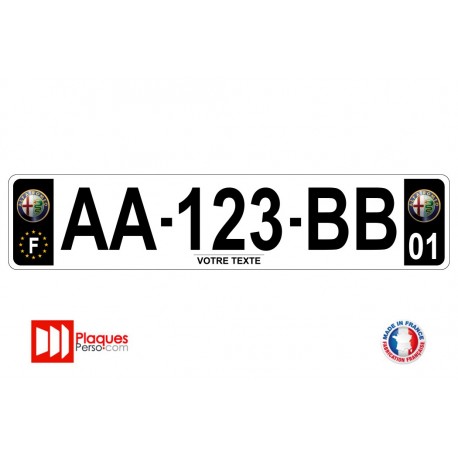 Plaque d'immatriculation Alfa Romeo noire