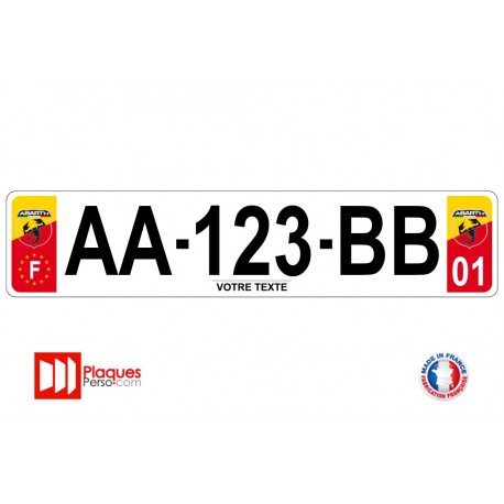 Plaque d'immatriculation couleur et logo Abarth